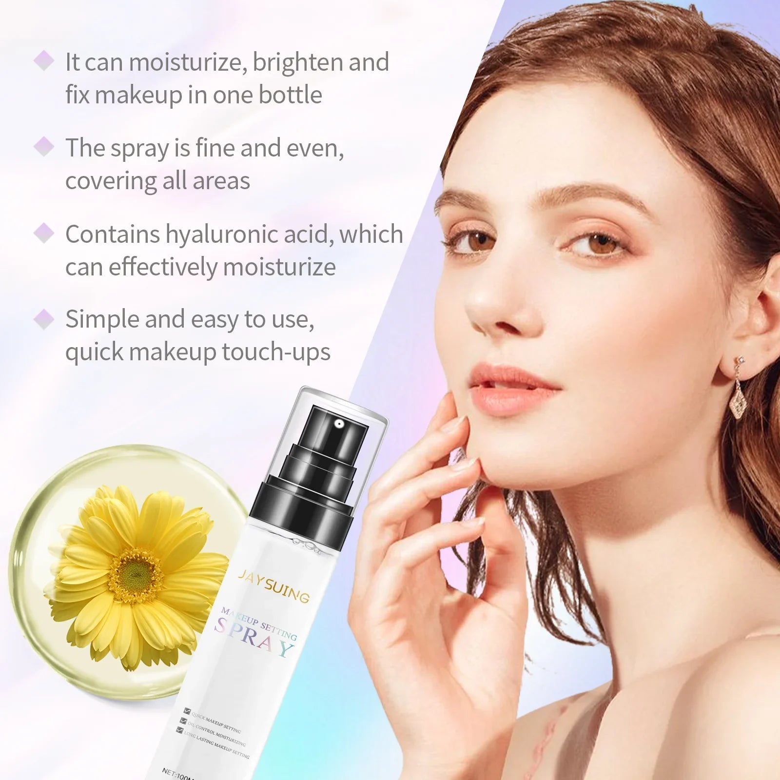 Makeup Setting Spray Hyaluronic Acid Moisturizing Hydrate Oil Control Long-Lasting Sweatproof Refreshing Quick Fixer Cosmetics